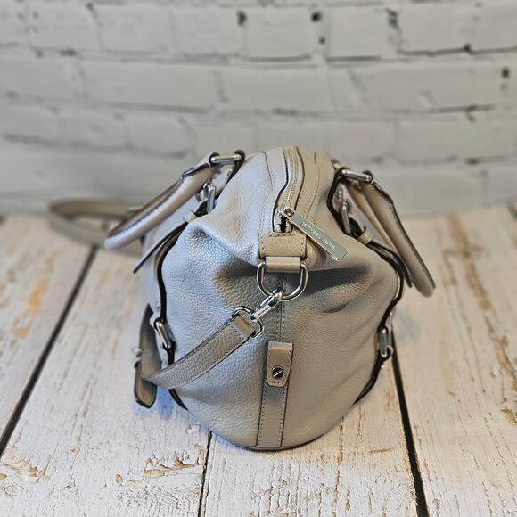 Michael Kors Bedford Belted Med Bowling Satchel Light Grey Pebbled Leather Bag - Picture 3 of 8